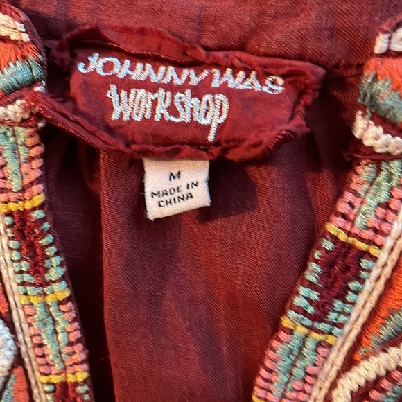Johnny Was Workshop Burgundy Red Embroidered V-Neck Tunic . - Picture 7 of 8
